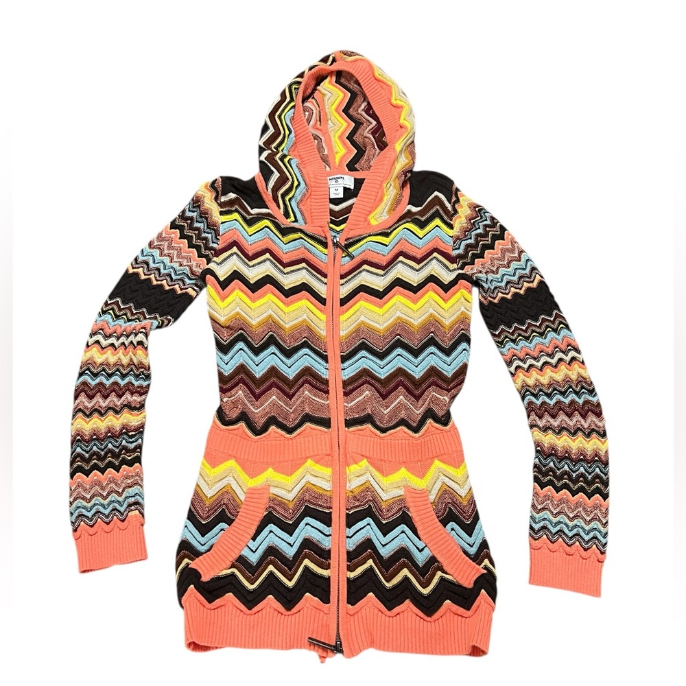 Mission for Target Colorful Zigzag Patterned Hooded Cardigan size M